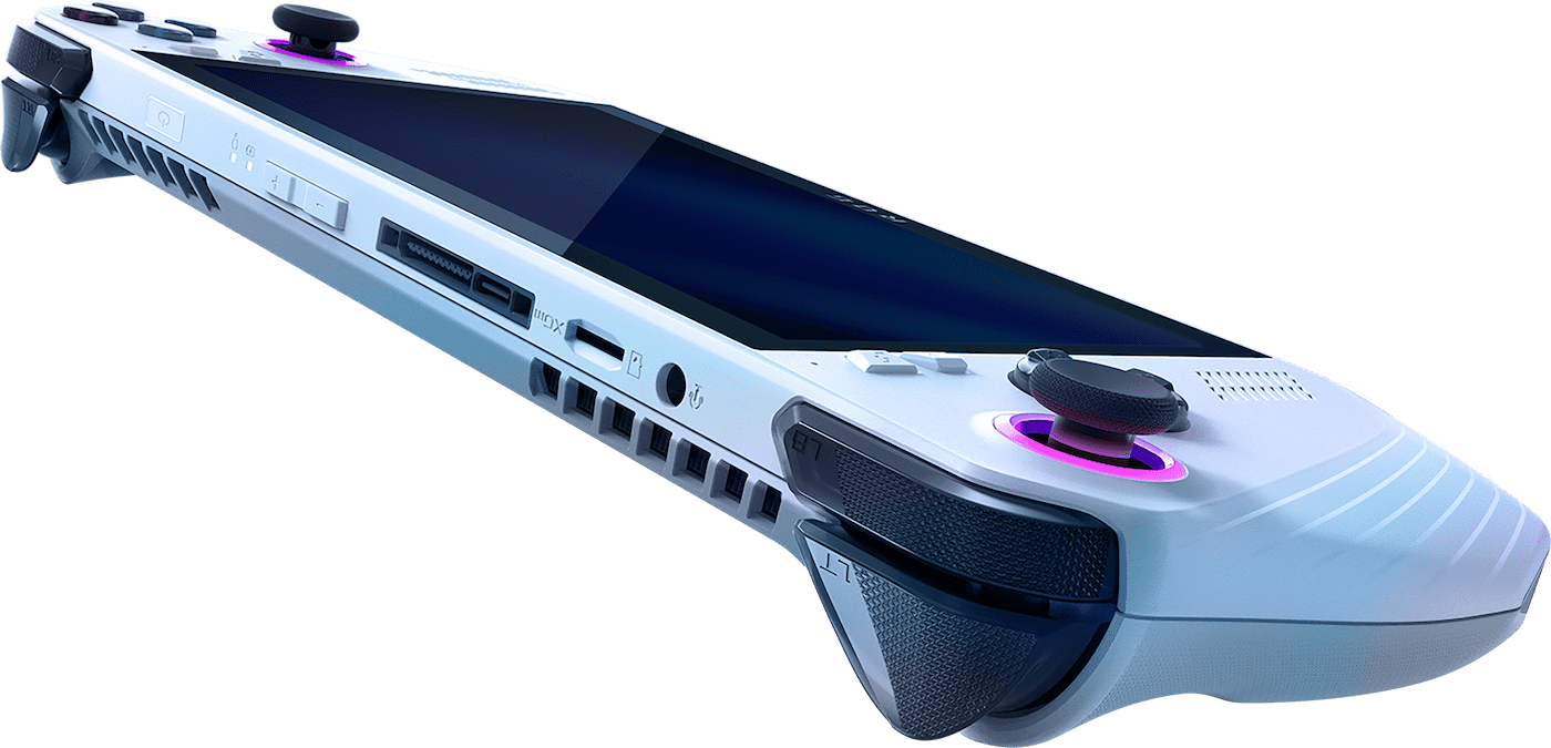 Top view of the ROG Ally, with all of the buttons and I/O ports labeled.