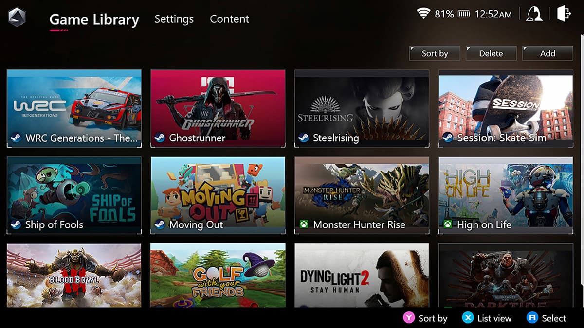The user interface of Game Library