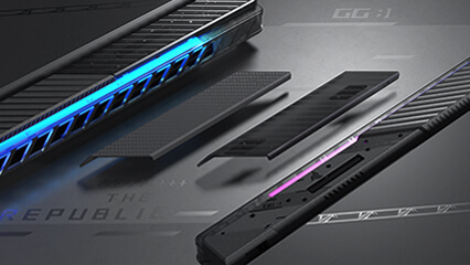 Two armor cap designs are shown. One has stripes and a dot matrix splashed on it, and the other one has a classic ROG pattern.